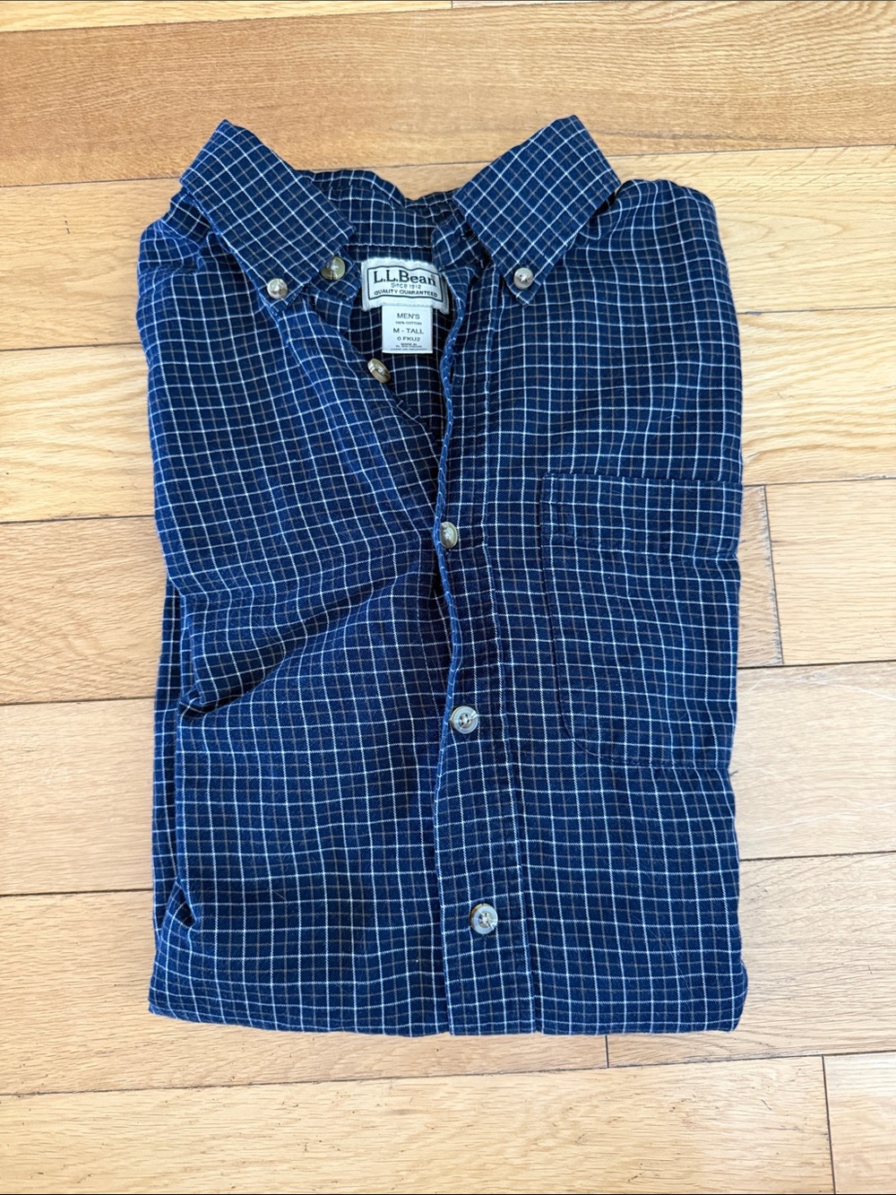 L.L. Bean Men’s Navy and White Windowpane Button-Down Shirt